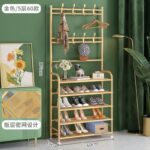 Gold 5‑Tier 60cm Shoe Rack with Hanging Rods – Multifunctional Entryway Organizer