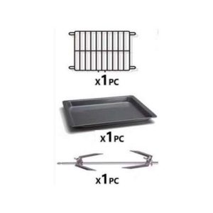 Globalstar gas cooker accessories: a wire oven rack, a baking tray and a rotisserie spit — Electromart Uganda