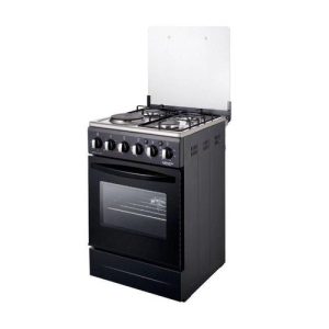 Globalstar 50x50cm cooker with 3 gas burners, 1 electric plate and oven, lid open — Electromart Uganda
