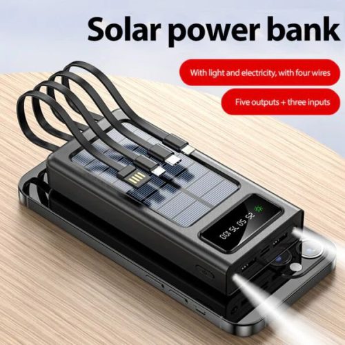 Solar power bank with built-in charging cables, a digital display and LED torch — Electromart Uganda