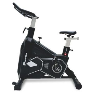 Black commercial spinning exercise bike with a heavy flywheel, side view — Electromart Uganda