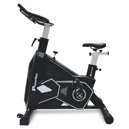 Black commercial spinning exercise bike with a heavy flywheel, side view — Electromart Uganda