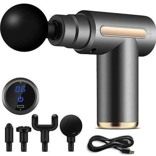 Grey handheld deep-tissue massage gun with display and interchangeable heads — Electromart Uganda