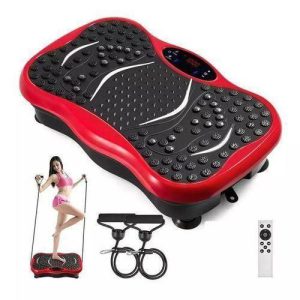 Red whole-body vibration plate exercise machine with resistance bands and remote — Electromart Uganda