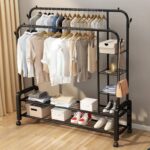 Adjustable & Flexible Mettalic, Multipurpose cloth and shoe rack with shelves