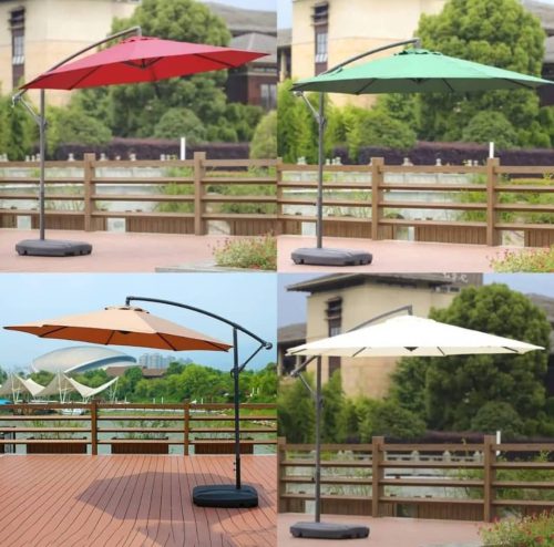 Cantilever garden umbrella with stand and base in red, green, orange and cream — Electromart Uganda