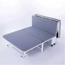 Folding portable guest bed with a grey mattress, partly folded — Electromart Uganda