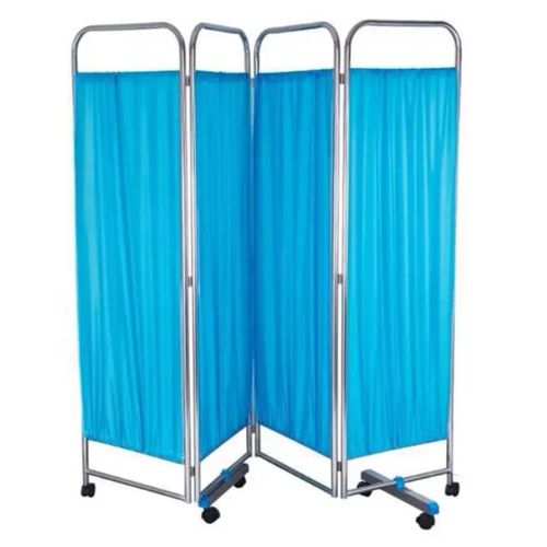 Four-Fold Hospital Ward Curtain Screen — Blue Four-panel folding hospital ward privacy screen with blue curtains on wheels — Electromart Uganda
