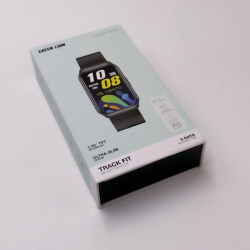 Green Lion Track Fit ultra-slim smart watch box with a black square-face watch — Electromart Uganda