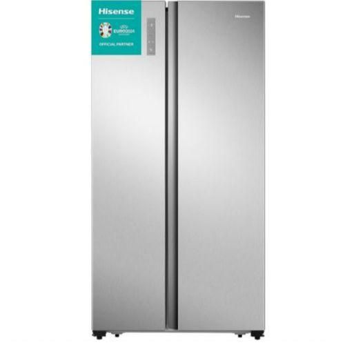 Hisense 560L side-by-side no-frost refrigerator in silver, doors closed — Electromart Uganda