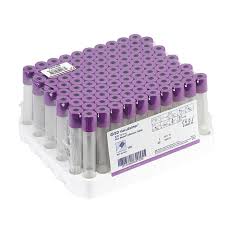 Tray of purple-top EDTA vacutainer blood collection tubes — Electromart Uganda