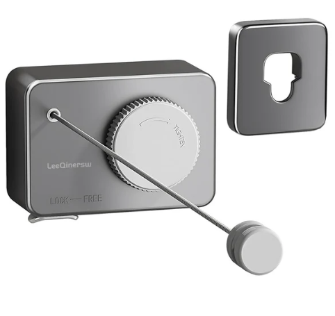 Grey wall-mounted retractable clothesline with a pull-out drying cord — Electromart Uganda
