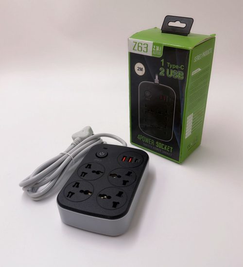 Z63 extension socket with four AC outlets, USB and Type-C ports, with box — Electromart Uganda