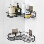 2Pcs Corner Shower Shelves – Self-Adhesive No-Drill Wall Mounted Storage Organizer (Black)