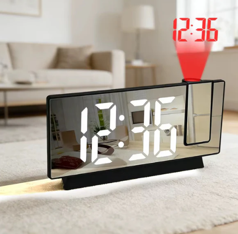 Mirror-face digital alarm clock projecting the time onto a wall — Electromart Uganda