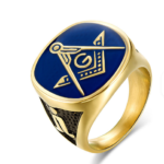 European & American Freemasonry Golden Male Illuminati Ring – Titanium Steel Brotherhood Ring