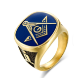 European & American Freemasonry Golden Male Illuminati Ring – Titanium Steel Brotherhood Ring