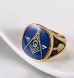 European & American Freemasonry Golden Male Illuminati Ring – Titanium Steel Brotherhood Ring - Image 2