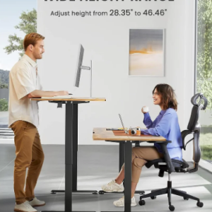 Adjustable Standing Desk — 100x60cm, 4 Memory Height-adjustable standing desk with a wood top and black frame, in an office — Electromart Uganda