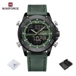 Naviforce Green and Black Watch with Leather Strap