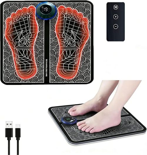 EMS foot massager mat with foot-map graphics, a remote and USB cable — Electromart Uganda