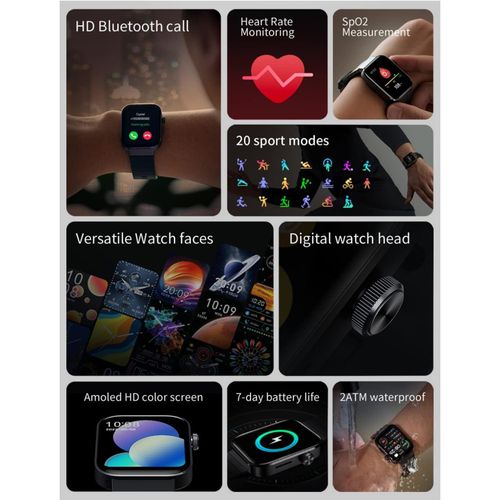 Mibro T1 smart watch feature panel showing Bluetooth calling, health tracking and sport modes — Electromart Uganda