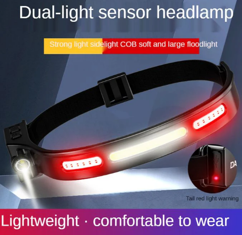 Lightweight COB LED sensor headlamp with red side lights and a rear warning light — Electromart Uganda