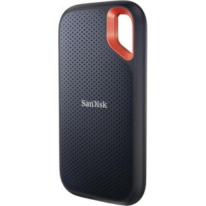 SanDisk Extreme PRO Portable SSD — 2TB SanDisk Extreme PRO 2TB portable SSD in navy with a red carabiner loop — Electromart Uganda