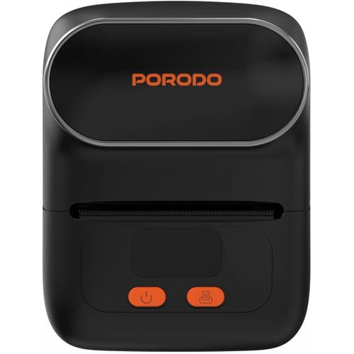 Porodo Lifestyle super HD portable thermal label printer in black with power and print buttons — Electromart Uganda